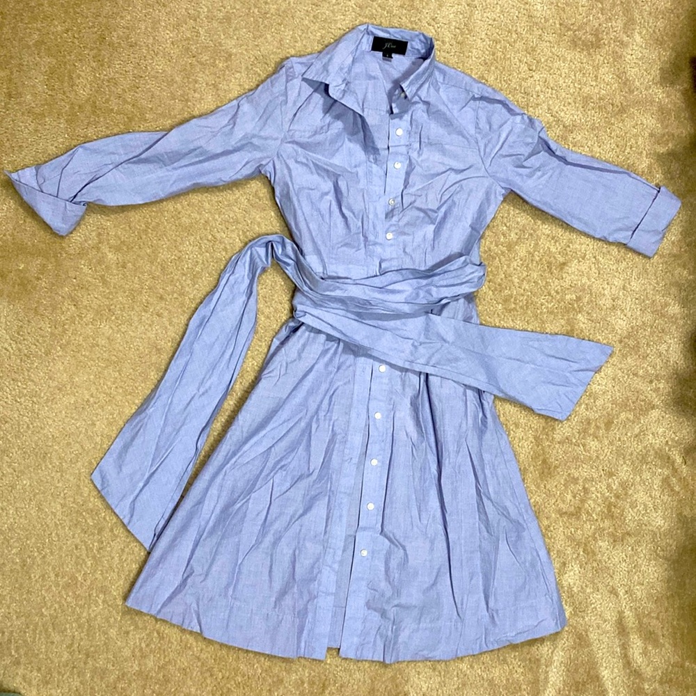 Tie-waist shirtdress in end-on-end cotton